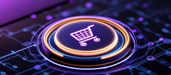 Online Shopping Button Neon Glow Digital Marketing