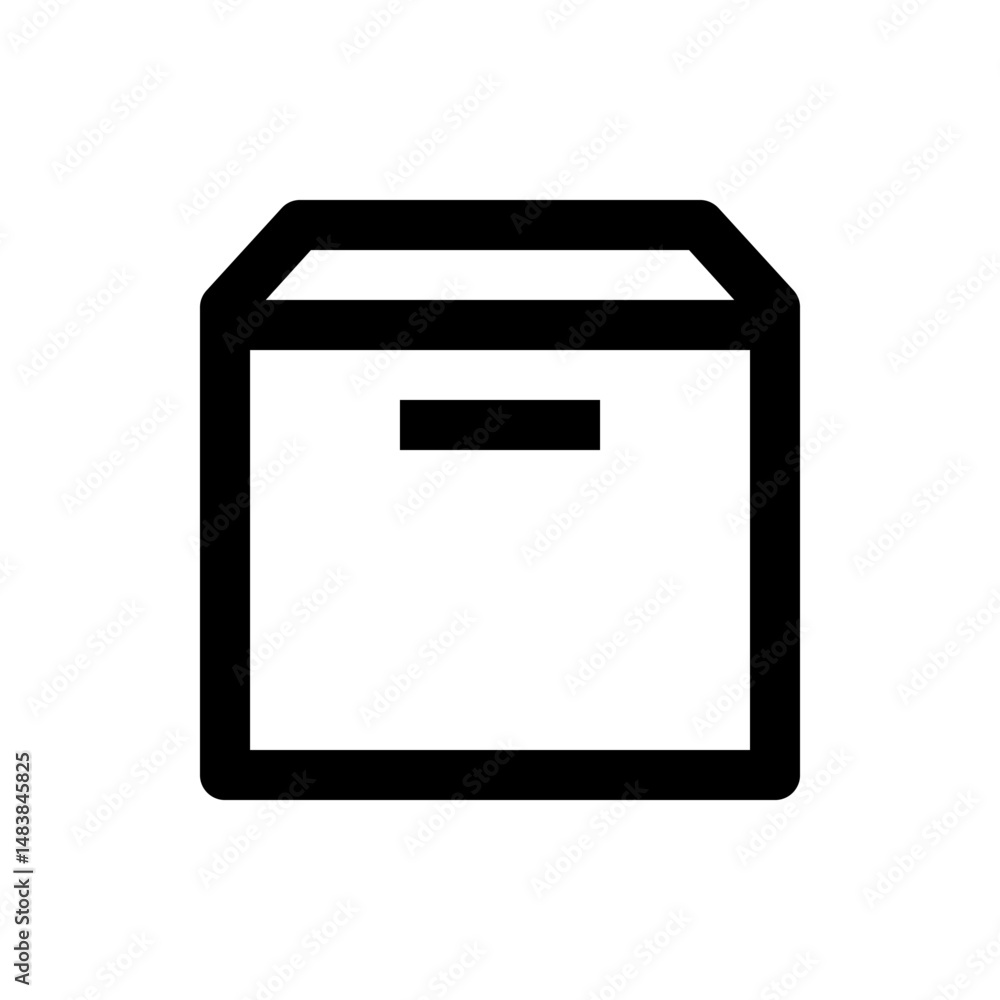 Aufkleber illustration of a simple box with a handle depicted in a minimalist black and white outline style im