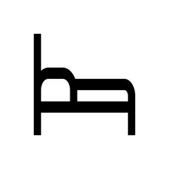 A simple black and white line drawing of a bed with a headboard and a pillow on a white background view