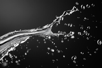 Ephemeral Dance of Water: A dynamic image showcases the raw beauty of water in motion, with crystal-clear droplets frozen mid-air against a dark backdrop.