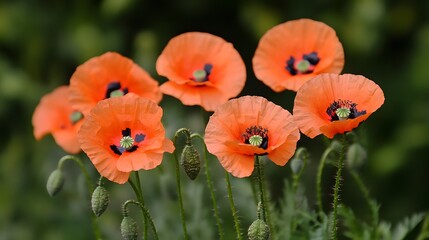Vibrant Orange Poppy Flowers Blooming in Garden