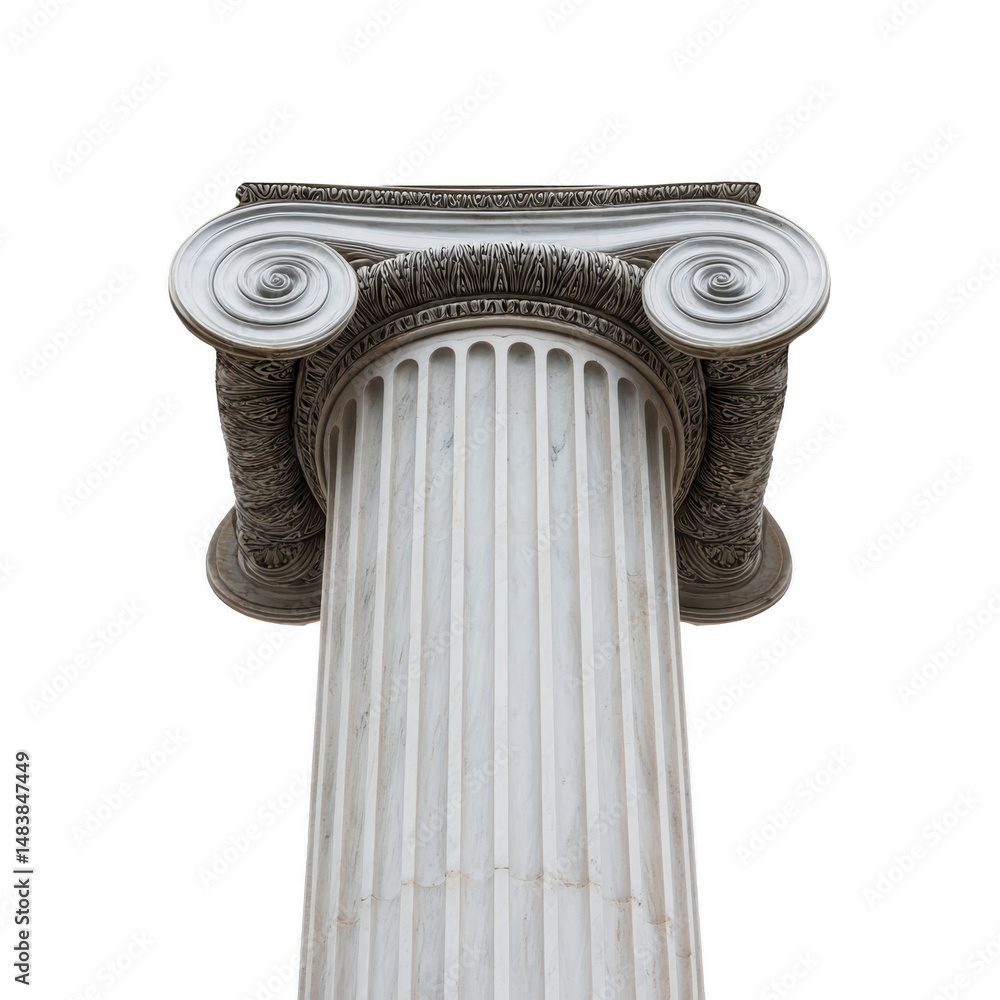 Poster classical ionic column with intricate scrollwork and fluted design, showcasing ancient architectural