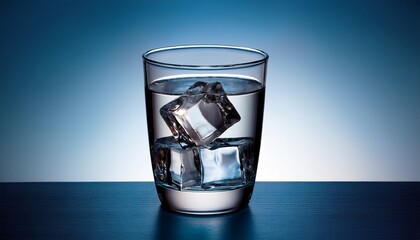 glass with ice cubes against gradient background