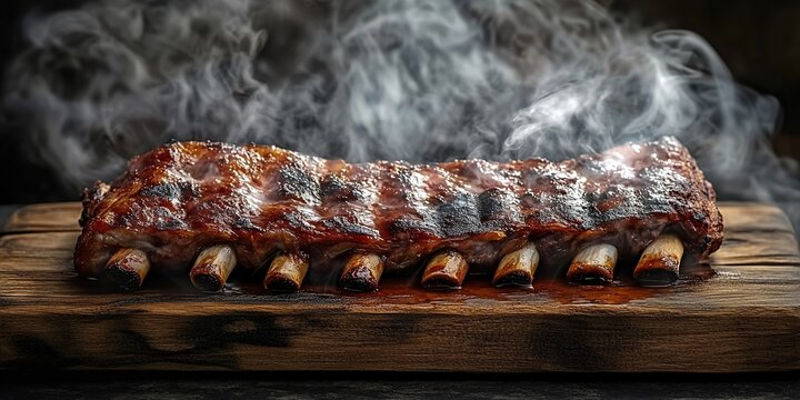 Smoked Baby Back Ribs on a Wooden Board
