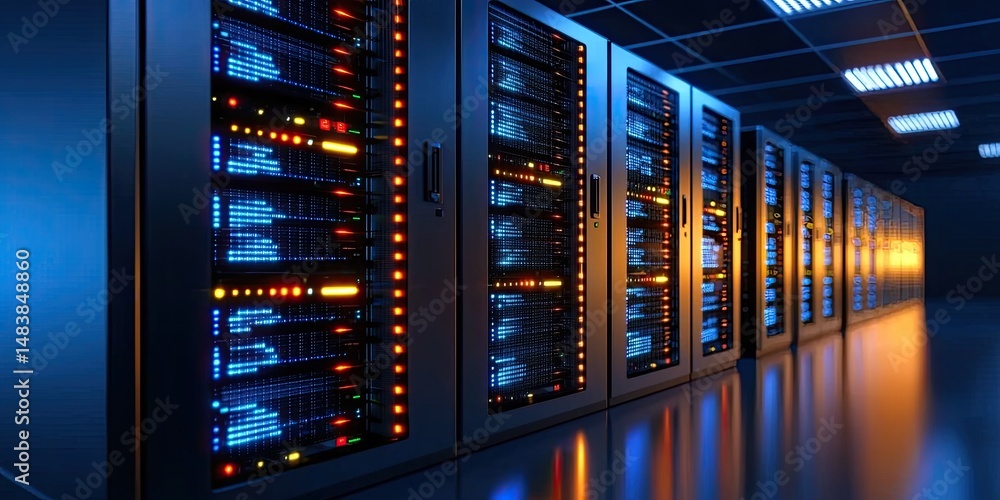 Poster Illuminated Server Racks In A Modern Data Center