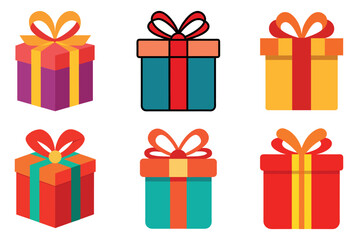 set of colorful gift boxes icon, A vector set of colorful gift boxes with ribbon and bow for any happy holiday celebration surprise,set of gift boxes, bundle of gift boxes vector