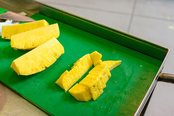 peeled and cut pineapple chunks prepared for cooking