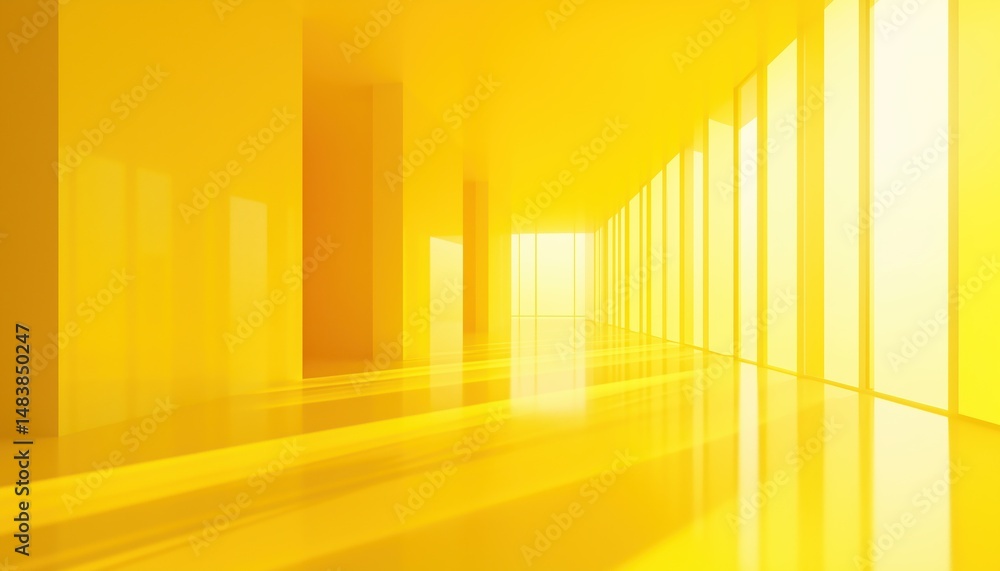 Poster bright and shine: abstract yellow gradient studio with light shining on walls and floor - perfect se
