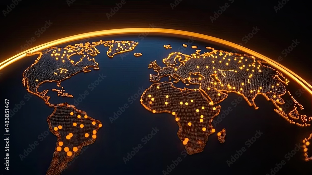 Poster Global Network Illuminated World Map