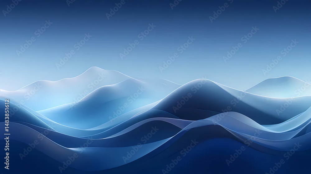 Aufkleber 抽象的な青い山の風景のデジタルイラスト 背景と波状の形状が特徴
