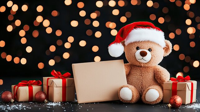 Teddy Bear Christmas Gift Presents Festive Lights - Powered by Adobe