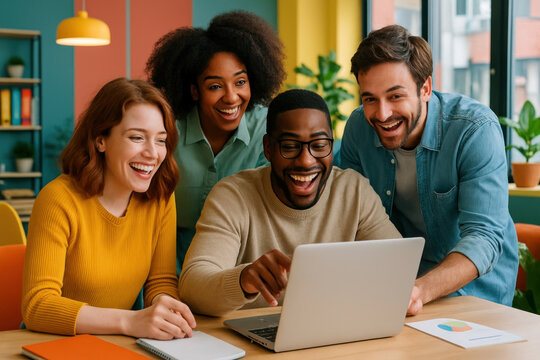 people looking at a laptop.