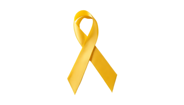 Bright Golden Ribbon Symbolizing Hope Solidarity Awareness and Support for Various Causes and Issues Affecting Individuals and Communities Around the World.  Transparent background