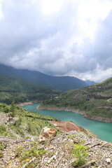 River winding valley. Reservoir in the mountains with turquoise water 