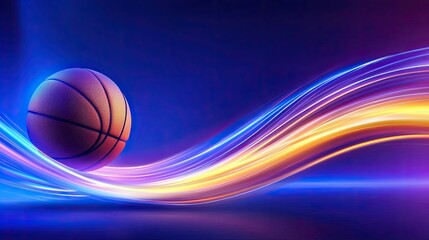 Fototapeta premium Basketball Soaring Through Vibrant Light Trails