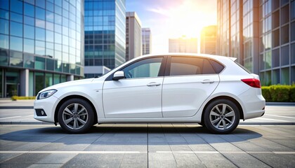 Clean White Sedan Mockup on Urban Street for Automotive Advertising