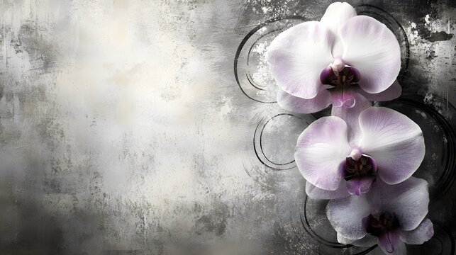 Fototapeta Elegant Lavender Orchids on Grunge Background Floral Art