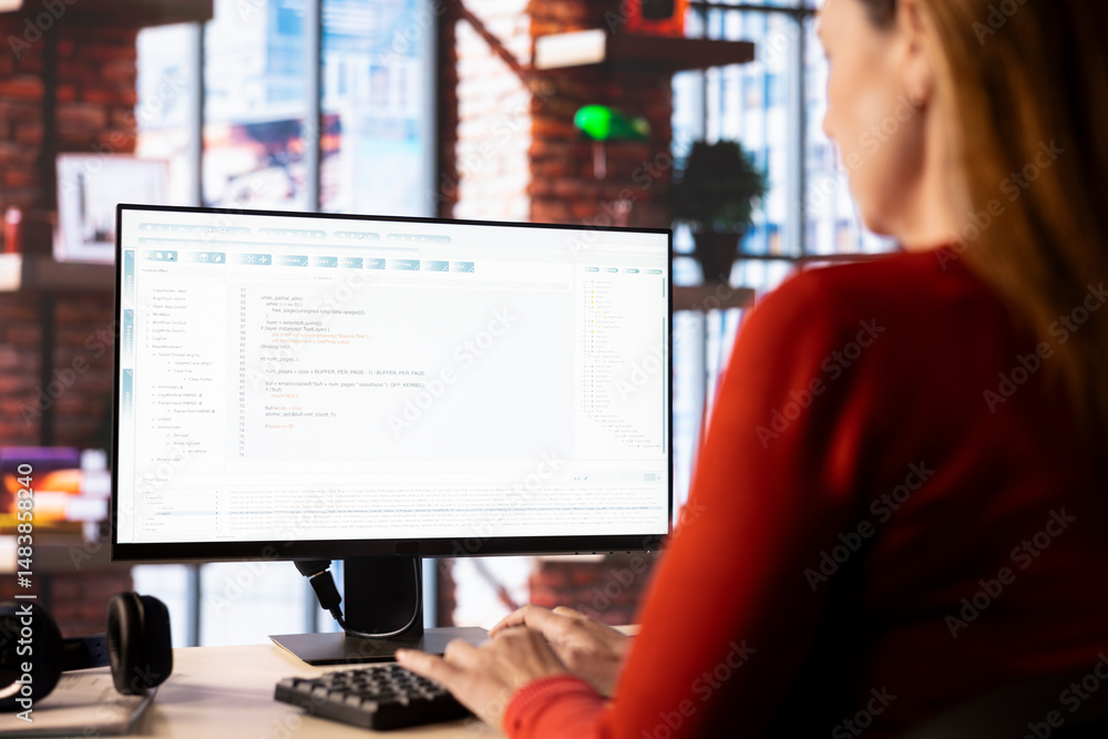 Poster freelancer uses the pc virtual assistant via artificial intelligence to provide real time solutions,