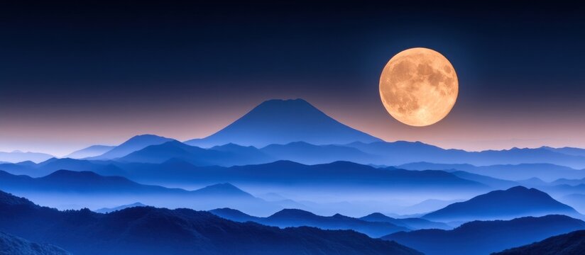 Majestic Mountain Range Underneath a Giant Full Moon