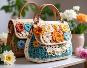 Crochet bag flower square Generative AI