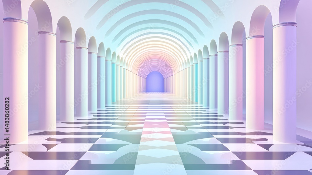 Aufkleber elegant architectural corridor with columns and pastel tones perspective