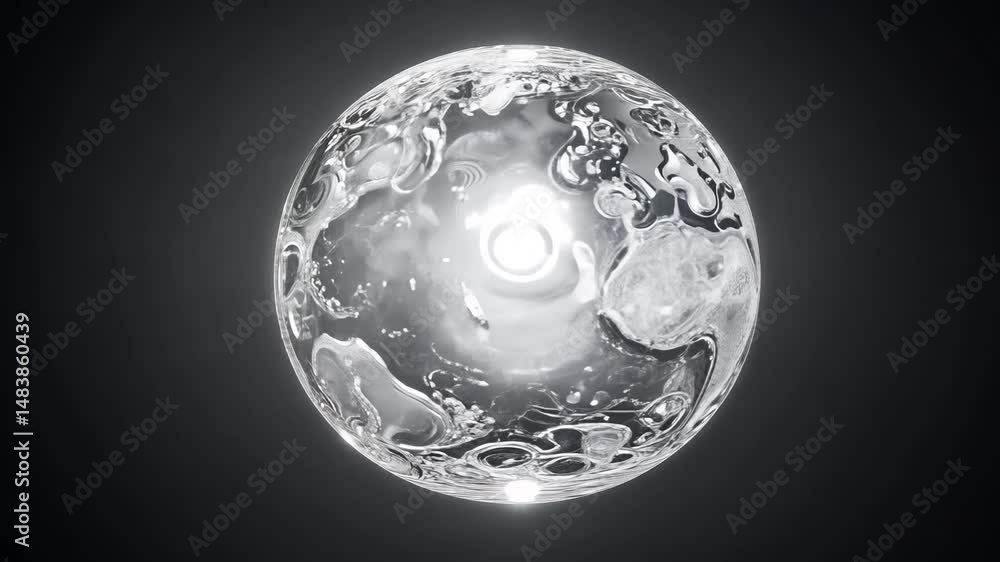 Poster static video of a monochromatic glowing orb suspended in a dark void, its surface swirling with intr