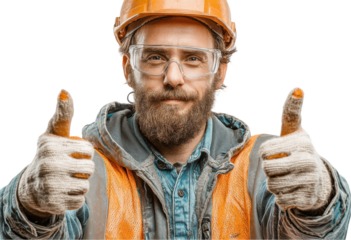 Construction worker giving thumbs up isolated on transparent background