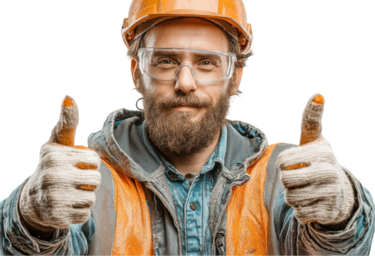 Construction worker giving thumbs up isolated on transparent background