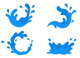 Naklejka premium Water Splash Vector Set, Cartoon Water Splashes Pack, Blue Water Splatter Illustrations, Dynamic Water Effects Vector, Liquid Burst Vector Collection