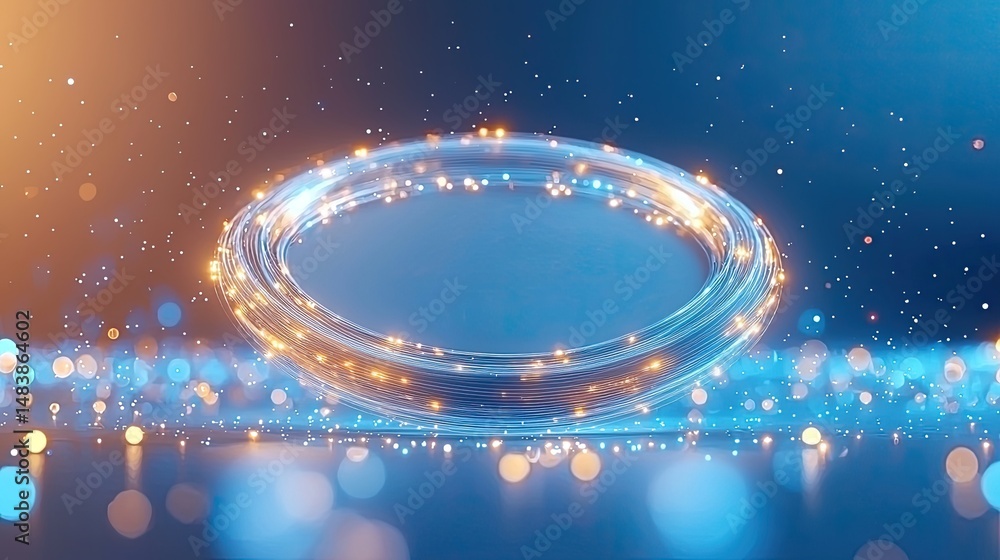 Poster Abstract Glowing Circular Light Display with Blue Background
