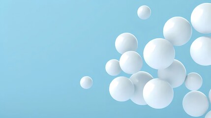 水色の背景に浮かぶ白い球体の3Dレンダリング抽象的なミニマルデザイン
