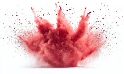 Red chalk pieces and dust flying, effect explode isolated on white