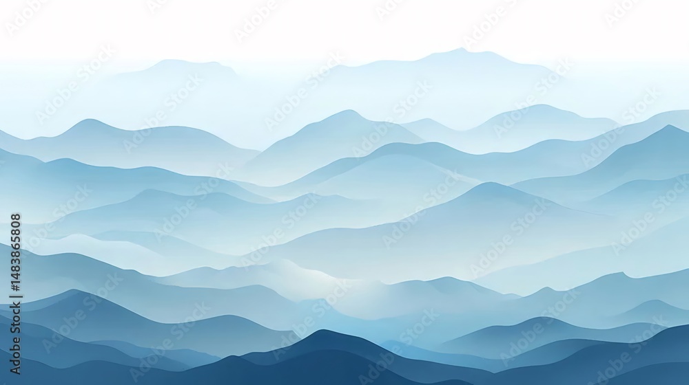 Poster 霞んだブルーの山々の風景 背景と壁紙のためのミニマルな抽象的な山の連なりのイラスト