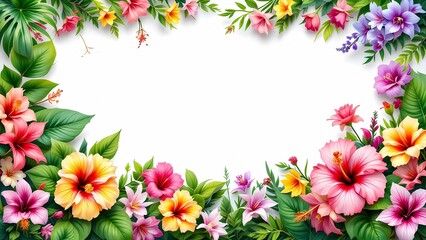 Vibrant tropical hibiscus flowers lush foliage create stunning frame perfect for design projects
