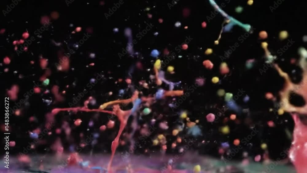 Poster exploding colors vibrant splashes against black background slow motion