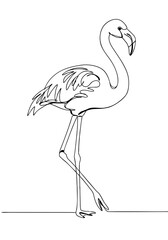 Obraz premium Single line drawing of a flamingo standing on one leg against background 
