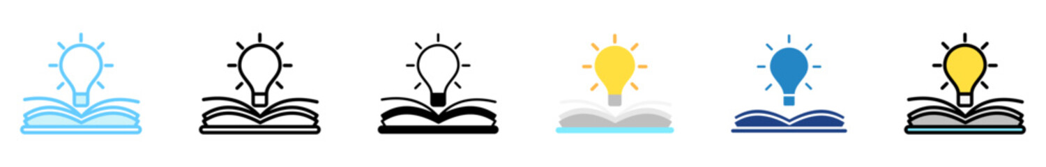 Knowledge multi style, mini illustration icon set. outline, flat, glyph, line color. vector for UI, UX, app, web, digital or print, related to international literacy days, education.