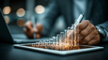 Digital Tablet Showing Growing Business Graph Financial Success Concept
