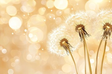 Golden Dandelions in a Sparkling Light Background