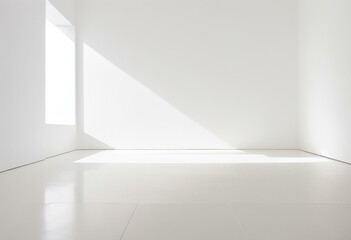 A white room with two windows and a white floor.