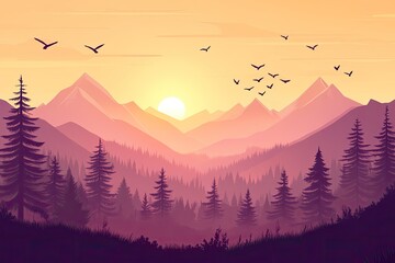 Sunrise over a tranquil mountain valley