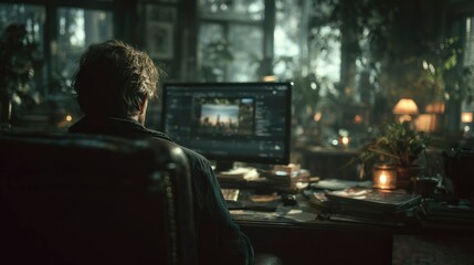 Obraz premium Creative Professional Editing Video in a Cozy Home Office with Natural Light