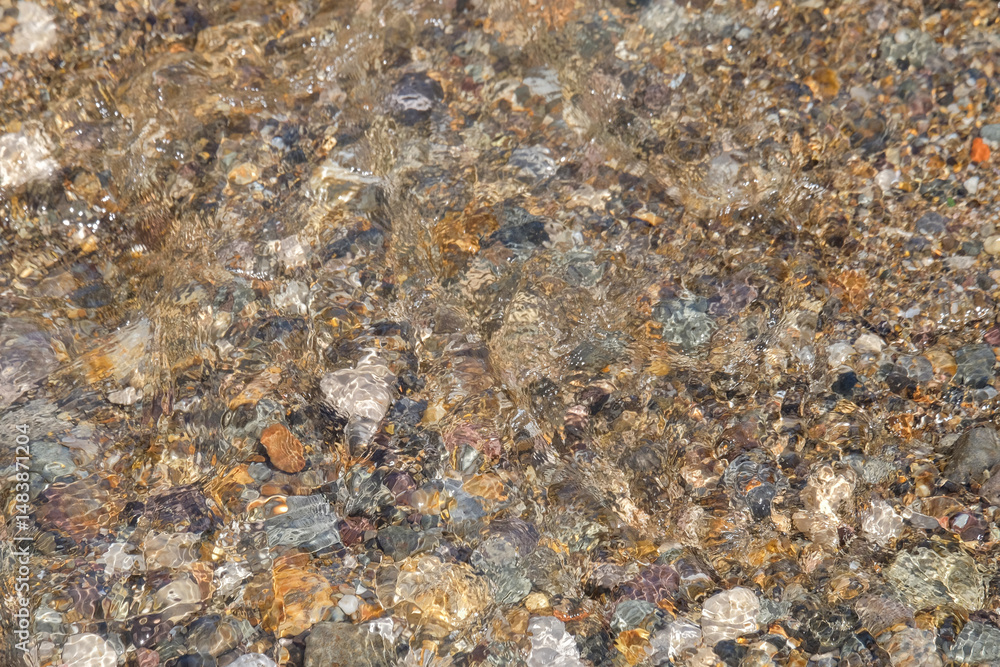 Fototapete abstract textured background of beach pebbles submerged in water.copy space for text.for graphic des