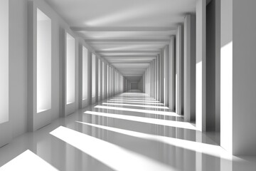 Obraz premium Empty, sunlit white hallway