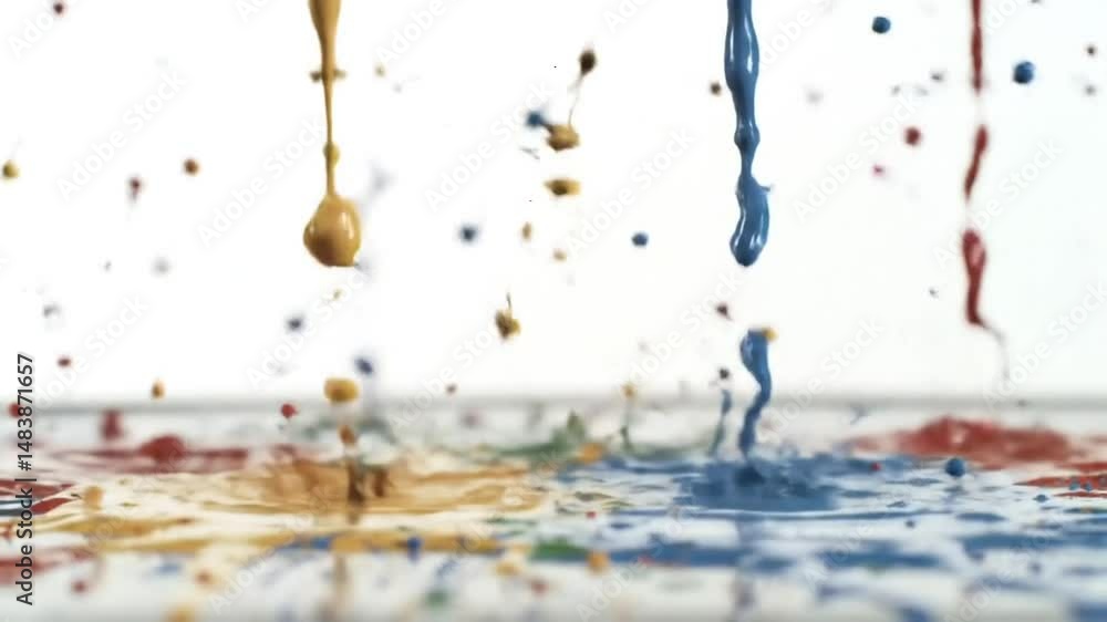 Poster colorful paint splashes creating abstract art in slow motion