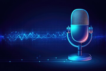 Retro microphone with digital audio waves