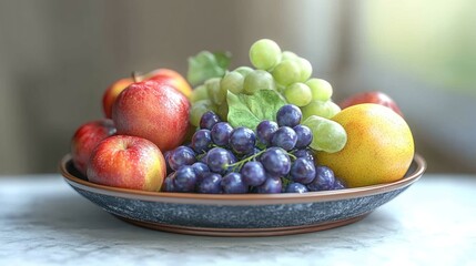 Close-up of a beautiful dish with fresh fruits on a white plate.