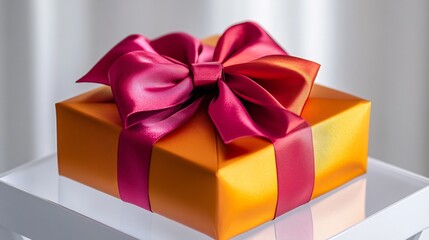 Chic sophisticated festive box with beautiful high coloured bows elegantly isolated on a clear white surface