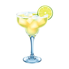 Watercolor Mojito Cocktail with Ice and Straw Isolated on Transparent Background
