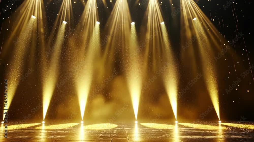Poster the stage is lit up with bright lights and there are many sparkles in the air. the lights are shinin